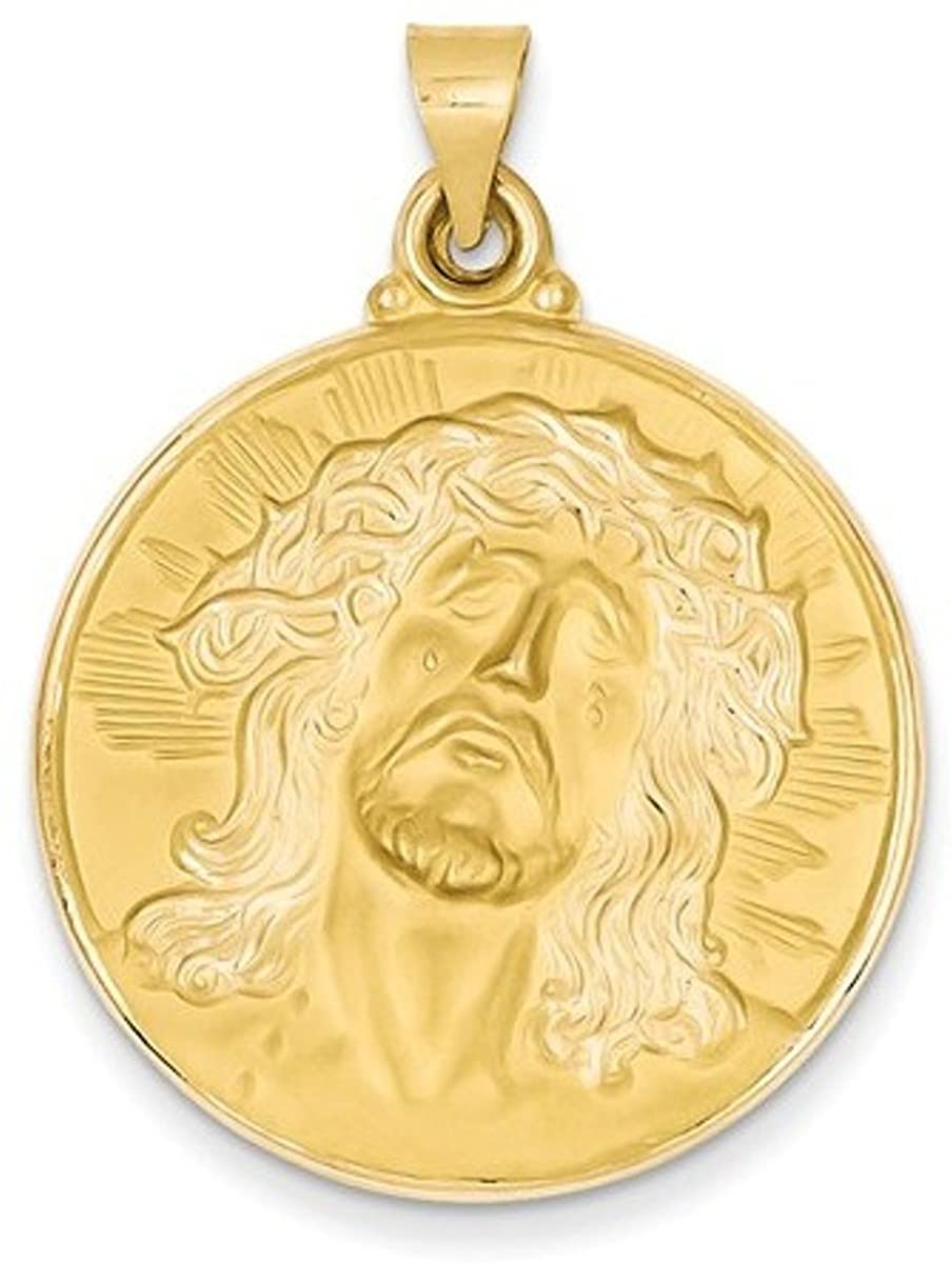 14k Yellow Gold Satin Face of Jesus Medal Pendant (33X28MM)