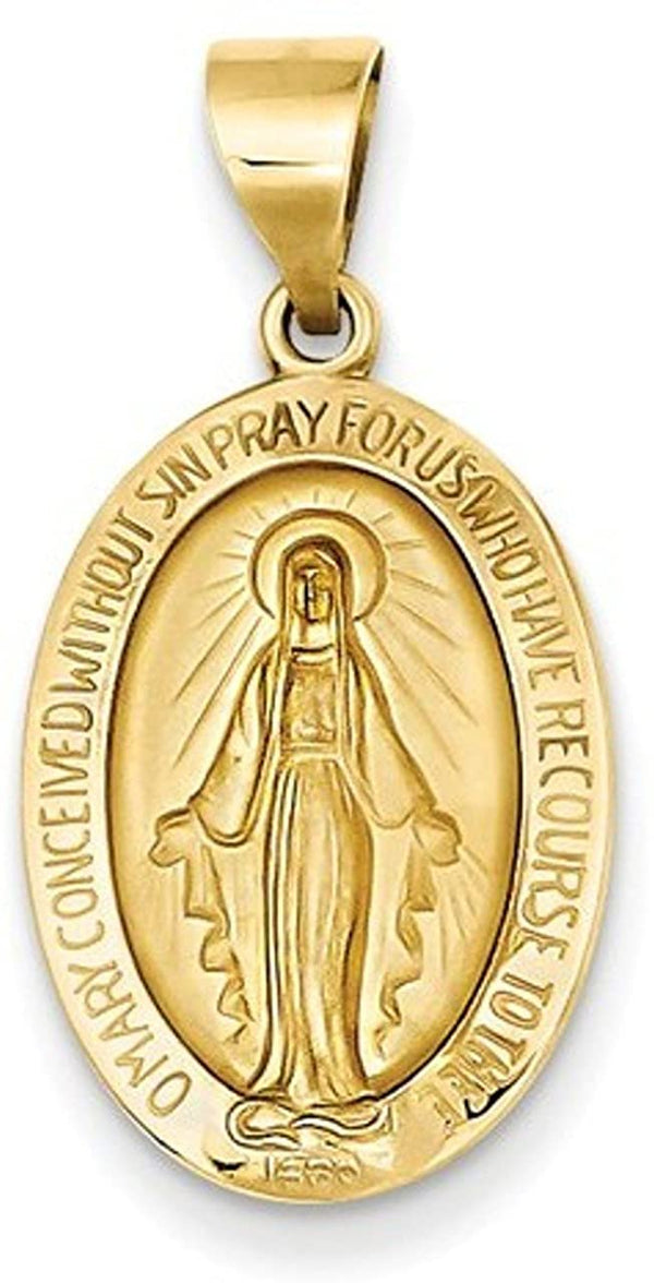 14k Yellow Gold Satin Miraculous Medal Pendant (21X14 MM)