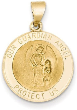14k Yellow Gold Guardian Angel Medal Pendant (27X19MM)