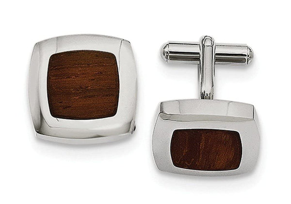 Stainless Steel Wood Inlay Square Cuff Links, 20MM