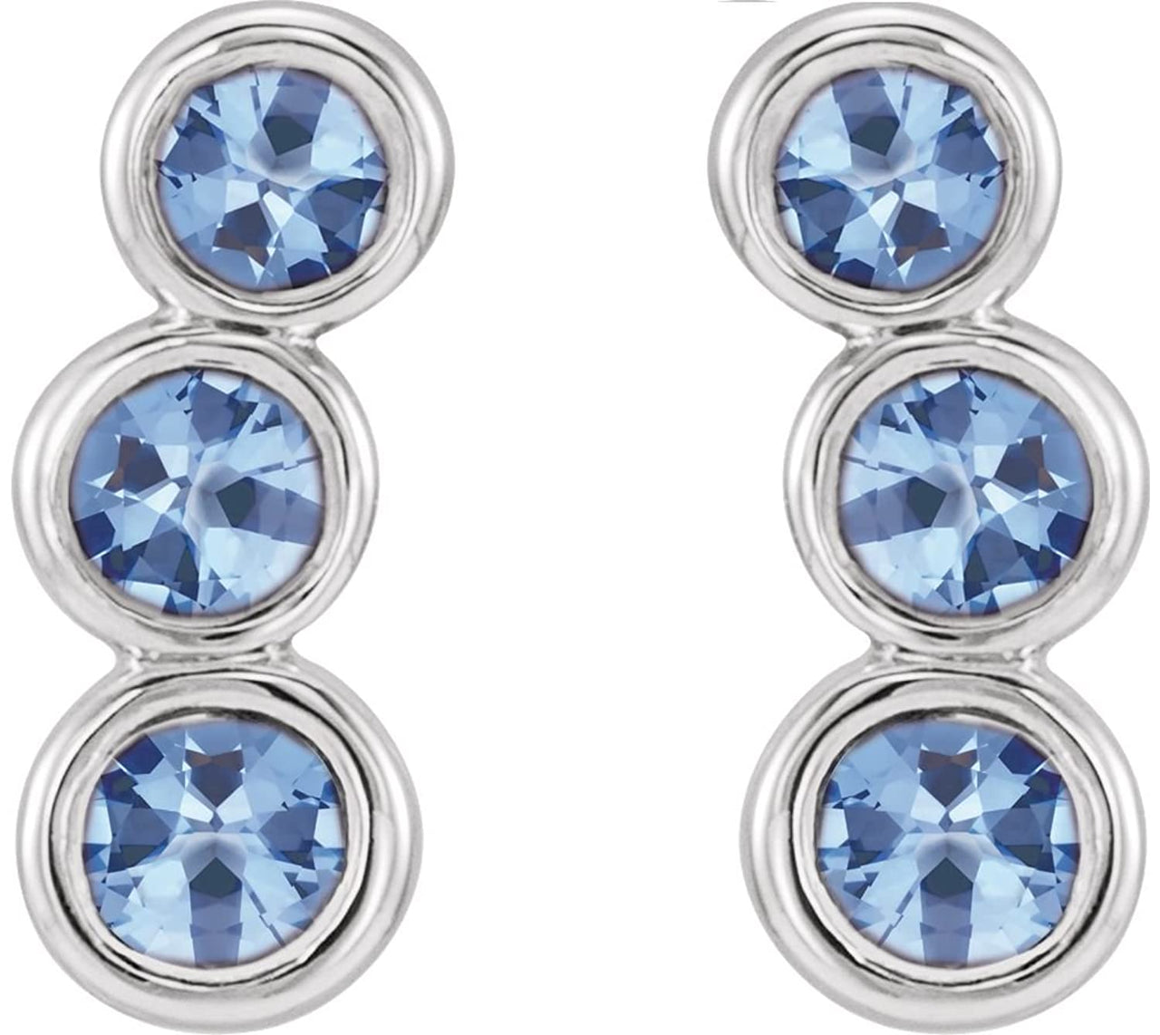 Aquamarine Three-Stone Ear Climbers, Rhodium-Plated 14k White Gold