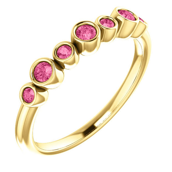 Pink Tourmaline 7-Stone 3.25mm Ring, 14k Yellow Gold