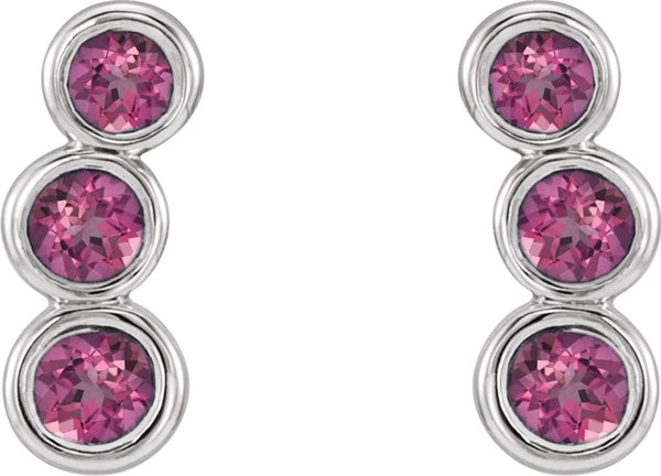 Platinum Pink Tourmaline Three-Stone Ear Climbers