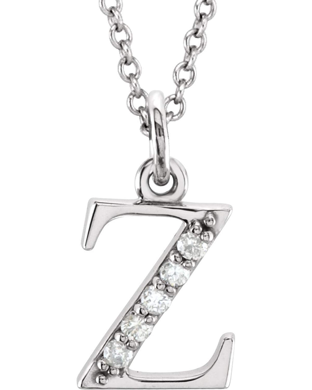 Diamond Initial 'z' Lowercase Letter Rhodium-Plate 14k White Gold Pendant Necklace, 16" (.03 Ctw GH, I1)
