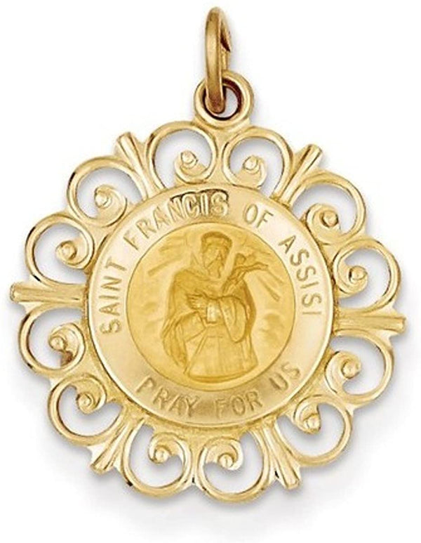 14k Yellow Gold Saint Francis of Assisi Medal Pendant(26X19MM)