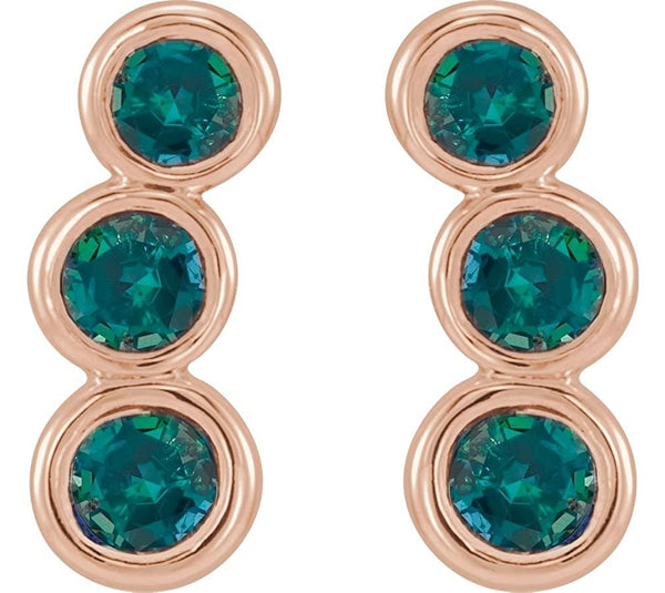 Chatham Created Alexandrite Three-Stone Ear Climbers, 14k Rose Gold