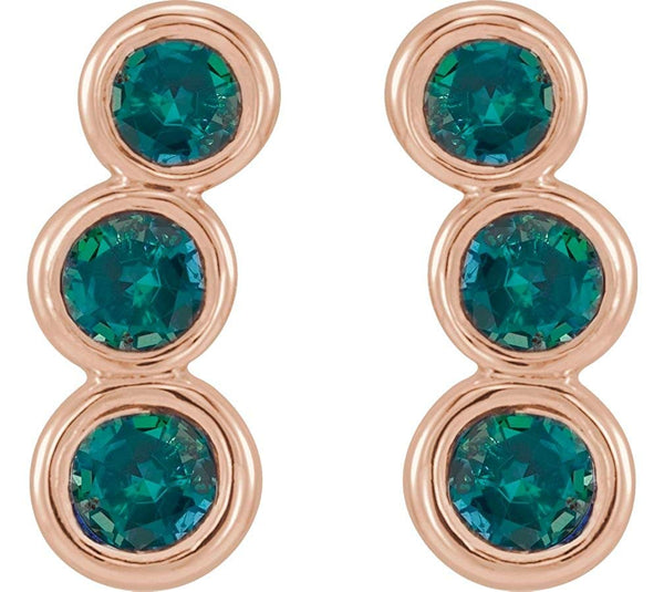 Alexandrite Three-Stone Ear Climbers, 14k Rose Gold