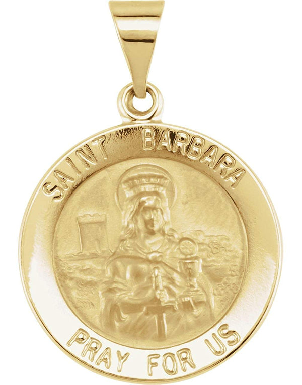 14k Yellow Gold Round Hollow St. Barbara Medal (15 MM)