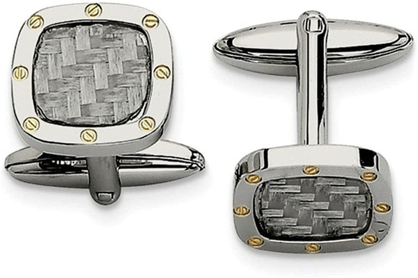 Stainless Steel, Yellow IP, Grey Carbon Fiber Inlay Cuff Links, 14X16MM