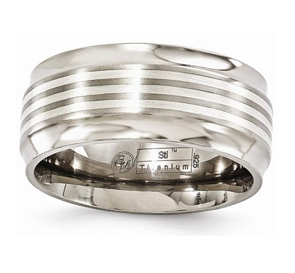Silver Inlay Collection Gray Titanium, Argentium Silver Inlays 9mm Beveled Edge Band
