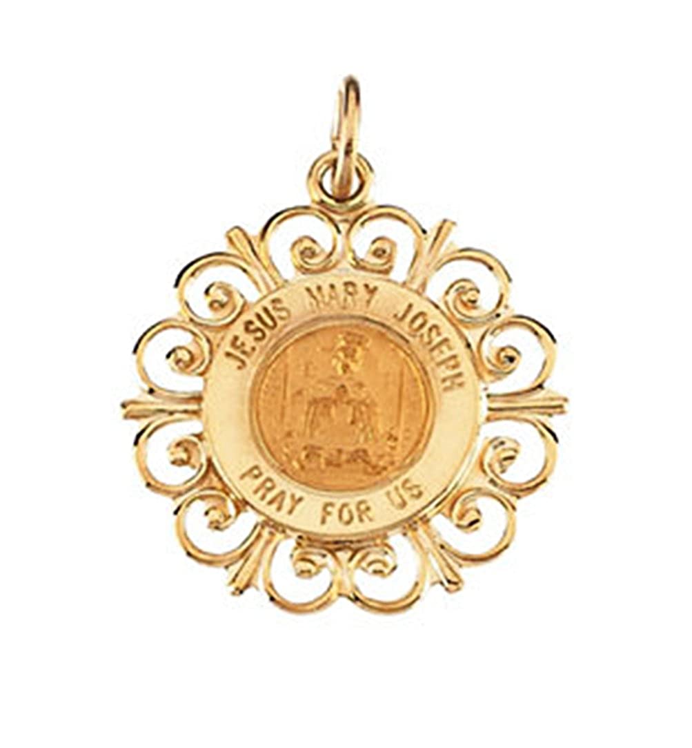14k Yellow Gold Altagracia Holy Family Filigree Framed Medal