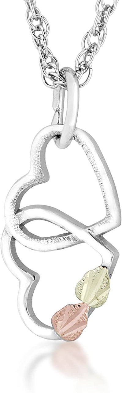 Ave 369 Double Heart Interlocking Pendant Necklace, Sterling Silver, 12k Green and Rose Gold Black Hills Gold Motif, 18''
