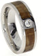 Diamond Solitaire, Black Ash Burl Engagement Ring, Black Ash Burl Titanium Band, His and Hers Wedding Band Set, M10-F4