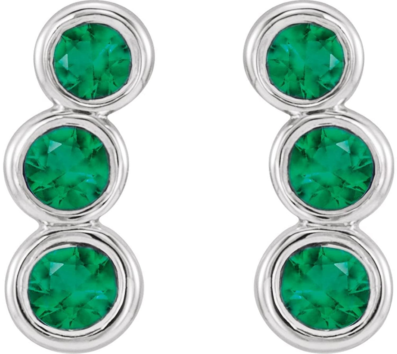Platinum Emerald Three-Stone Ear Climbers