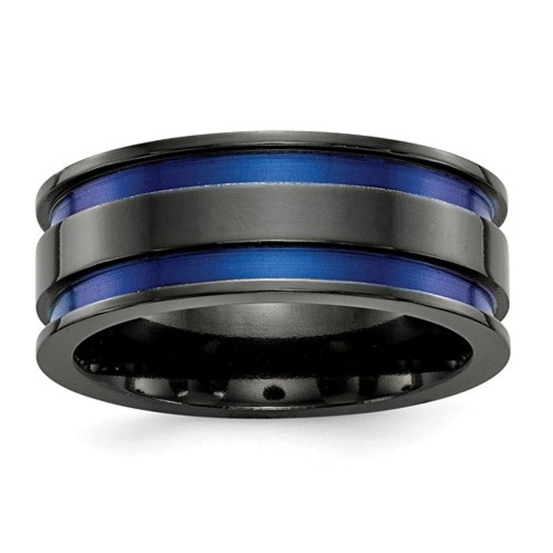 Edward Mirell Black Titanium Grooved Blue Anodized 8.5mm Band