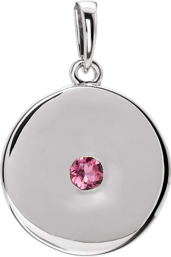 Round Pink Tourmaline Disc Pendant, Sterling Silver
