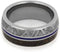 Gibeon Meteorite, Dinosaur Bone, Blue Pinstripe 9mm Comfort Fit Titanium Band, Size 15.25