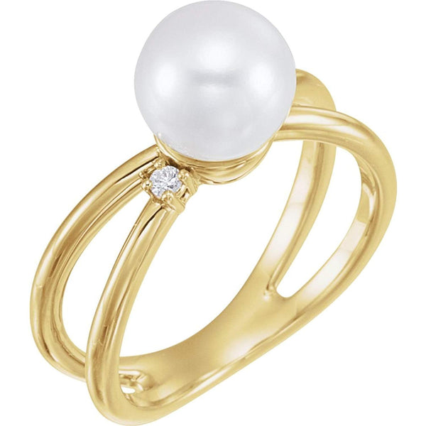 White Freshwater Cultured Pearl, Diamond Ring, 14k Yellow Gold (8-8.5 mm)(.04 Ctw, Color G-H, Clarity I1)