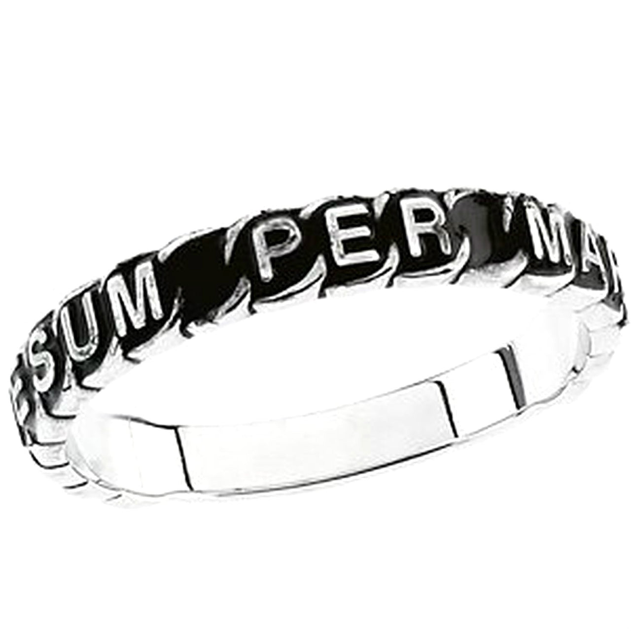 Rhodium Plated 14k White Gold 3.5MM Antiqued 'To Jesus through Mary' Total Consecration Ring