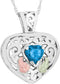 Blue Topaz Heart with Scrollwork Pendant Necklace, Sterling Silver, 12k Green and Rose Gold Black Hills Gold Motif, 18"