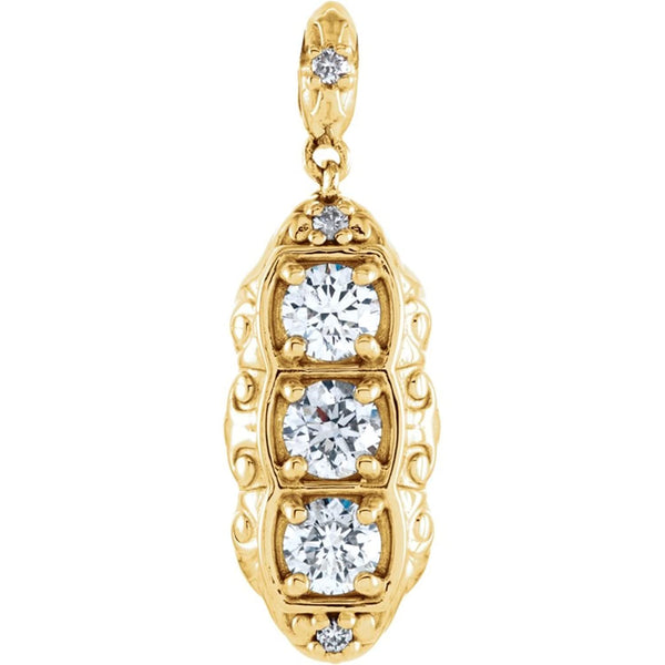Diamond 3-Stone Pendant, 14k Yellow Gold (0.33 Ctw, G-H Color, I1 Clarity)