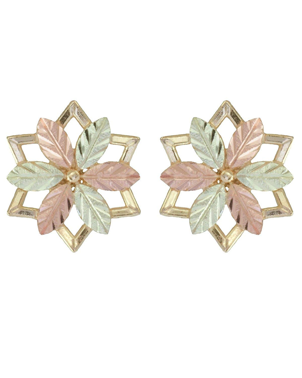 Petals Pinwheel Star Earrings, 10k Yellow Gold, 12k Green and Rose Gold Black Hills Gold Motif