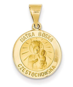 14k Yellow Gold Matka Boska Czestochowska Reversible Medal Pendant (17X14MM)