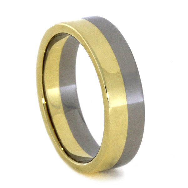 2-Tone Titanium and 14k Yellow Gold 6mm Comfort-Fit Anniversary Ring, Size 10