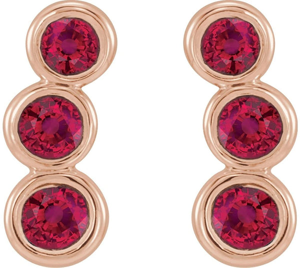 Chatham Created Ruby Three-Stone Ear Climbers, 14k Rose Gold