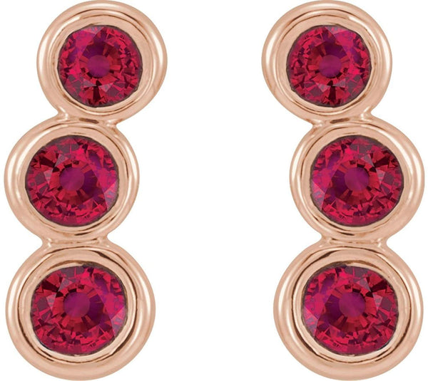 Ruby Three-Stone Ear Climbers, 14k Rose Gold