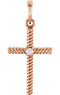 Diamond Rope-Trim Cross 14k Rose Gold Pendant (.02 Ct, G-H Color, I1 Clarity)