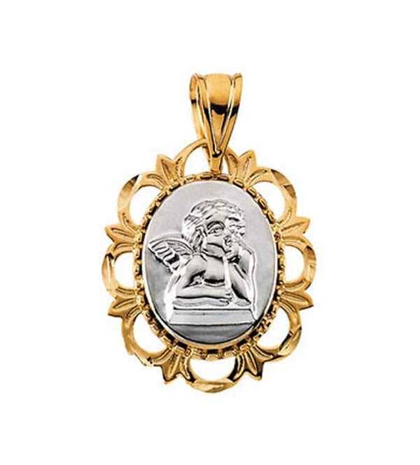 14k White and Yellow Gold Raphael Medal Pendant (19.25x16 MM)