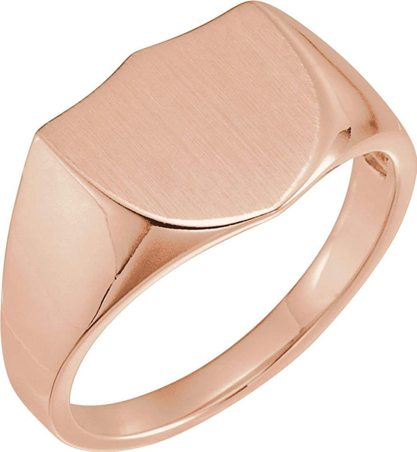 Men's Brushed Closed Back Shield Signet Ring, 14k Rose Gold (14mm)