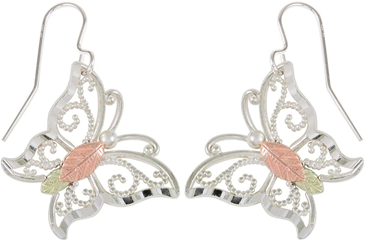Filigree Butterfly Earrings, Sterling Silver, 12k Green Gold, 12k Rose Gold Black Hills Gold