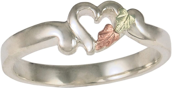 The Men's Jewelry Store (for HER) Heart Bypass Ring, Sterling Silver, 12k Green Gold, 12k Rose Gold Black Hills Gold Motif, Size 11.5