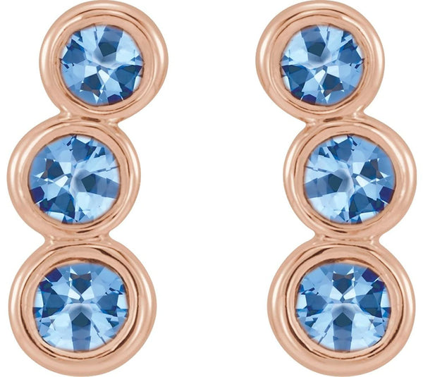 Aquamarine Three-Stone Ear Climbers, 14k Rose Gold