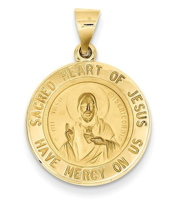 14k Yellow Gold Sacred Heart Of Jesus Medal Round Pendant (26X19MM)