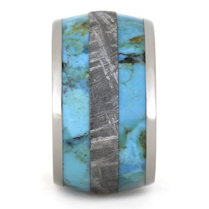 Turquoise, Gibeon Meteorite 15mm Comfort-Fit Titanium Wide Rustic Band
