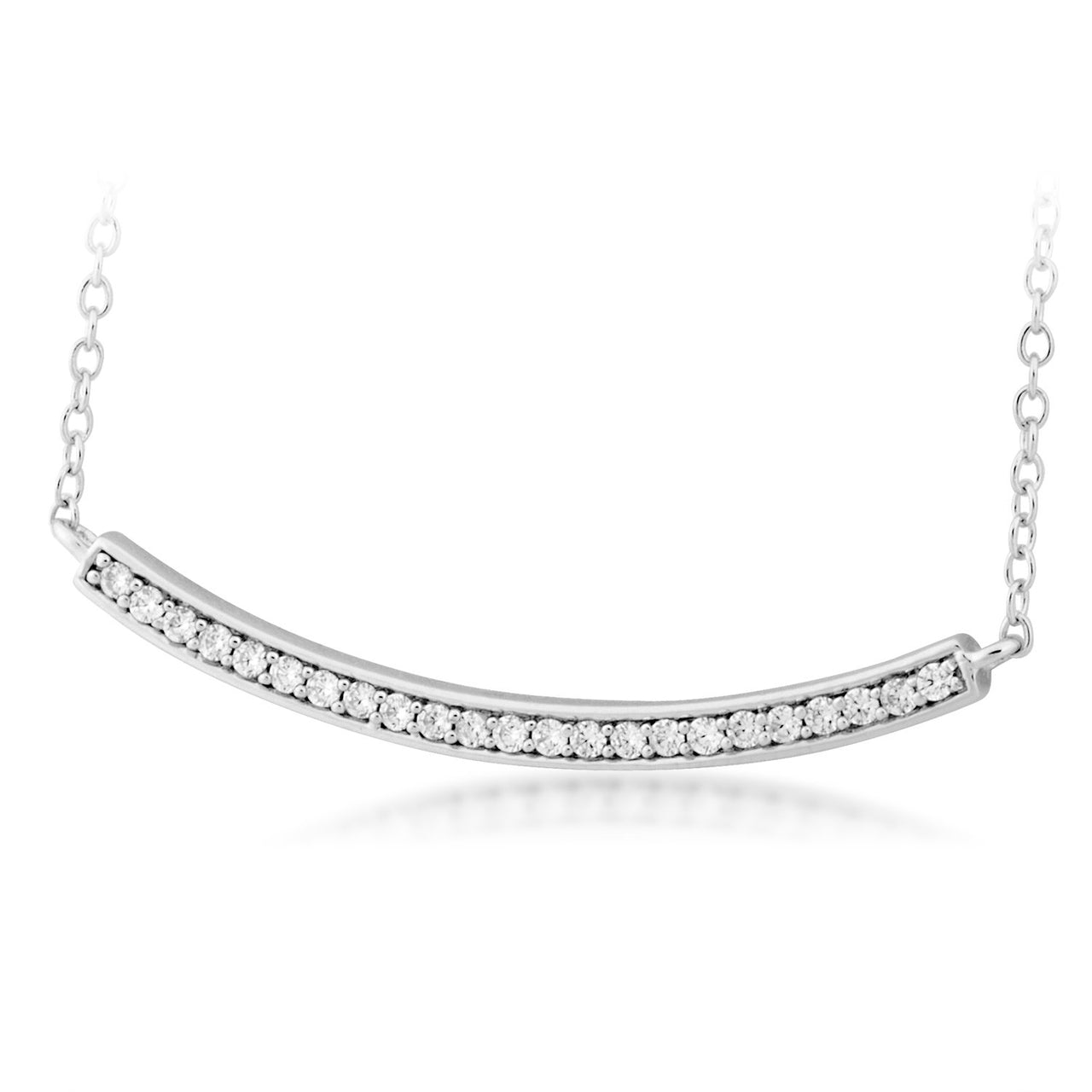 CZ Curved Bar Pendant Rhodium Plated Sterling Silver Necklace, 18"
