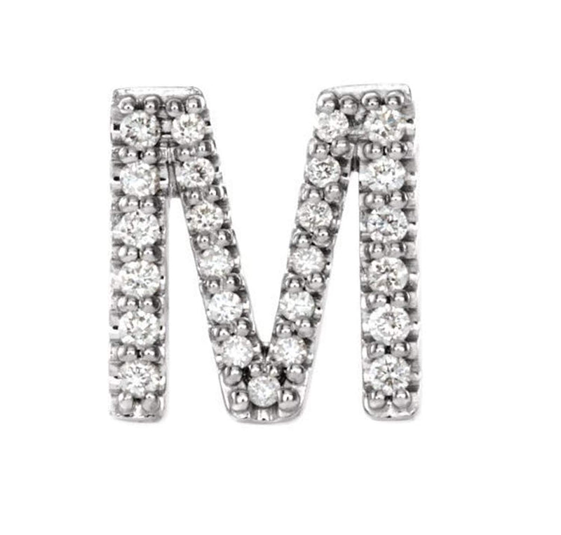 Sterling Silver Diamond Letter 'M' Initial Stud Earring (Single Earring) (.10 Ctw, GH Color, I1 Clarity)