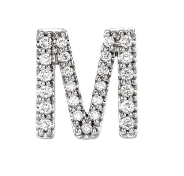 Rhodium-Plated 14k White Gold Diamond Letter 'M' Initial Stud Earring (Single Earring) (.10 Ctw, GH Color, I1 Clarity)