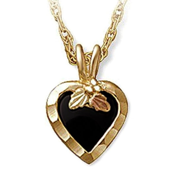 Diamond-Cut Heart Onyx Pendant Necklace, 10k Yellow Gold, 12k Green and Rose Gold Black Hills Gold Motif, 18"