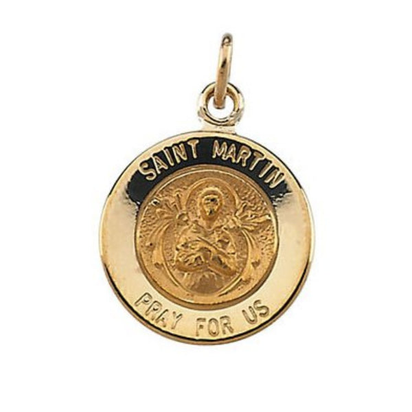 14k Yellow Gold Round St. Martin de Porres Medal (15MM)