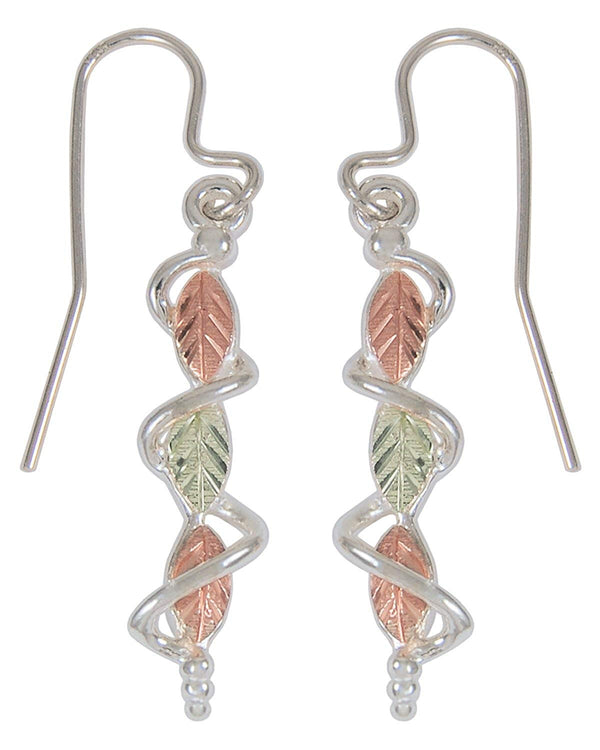 Leaf Dangle Earrings Sterling Silver, 12k Green and Rose Gold Black Hills Gold Motif