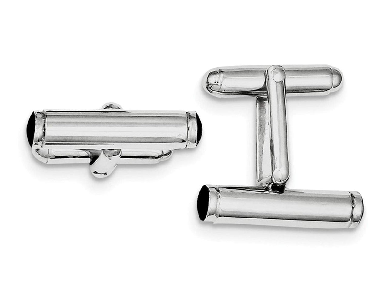Rhodium-Plated Sterling Silver Black Enameled Bar Hollow Cuff Links, 23X5MM