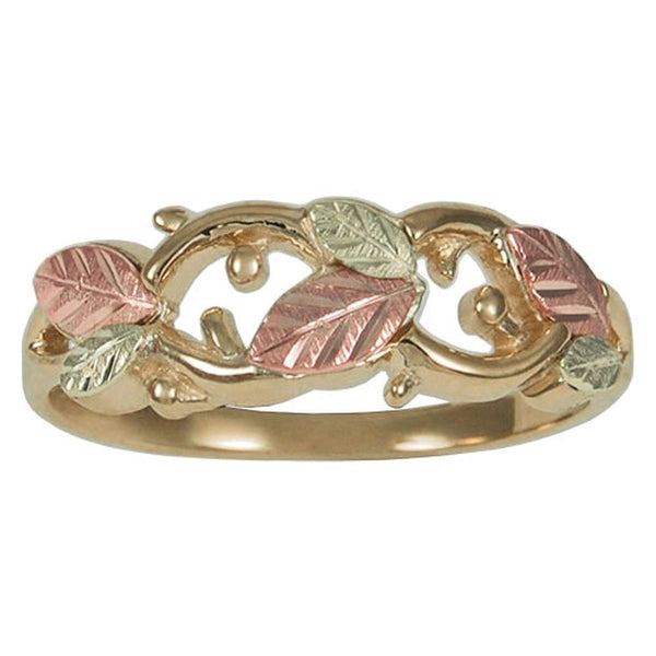 Ave 369 Cut-Out Leaf Band, 10k Yellow Gold, 12k Green and Rose Gold Black Hills Gold Motif