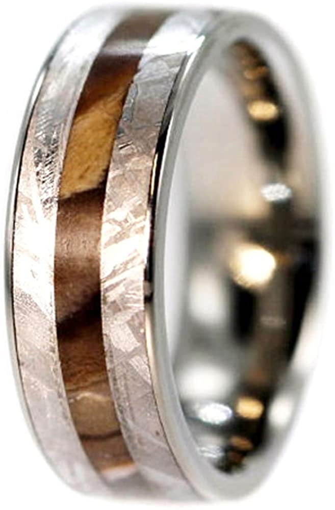 Gibeon Meteorite, Petrified Wood 7mm Comfort-Fit Titanium Ring, Size 12.25