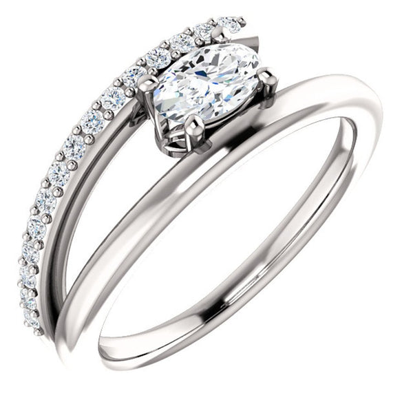 White Sapphire and Diamond Bypass Ring, Rhodium-Plated 14k White Gold (.125 Ctw, G-H Color, I1 Clarity)