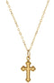 Boys and Girls 14k Yellow Gold Milgrain Fleur de Lis Cross Necklace, 16"