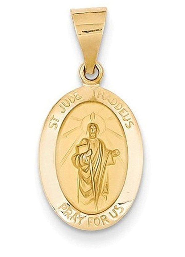 14k Yellow Gold Satin St. Jude Thaddeus Medal Charm Pendant (18X11 MM)